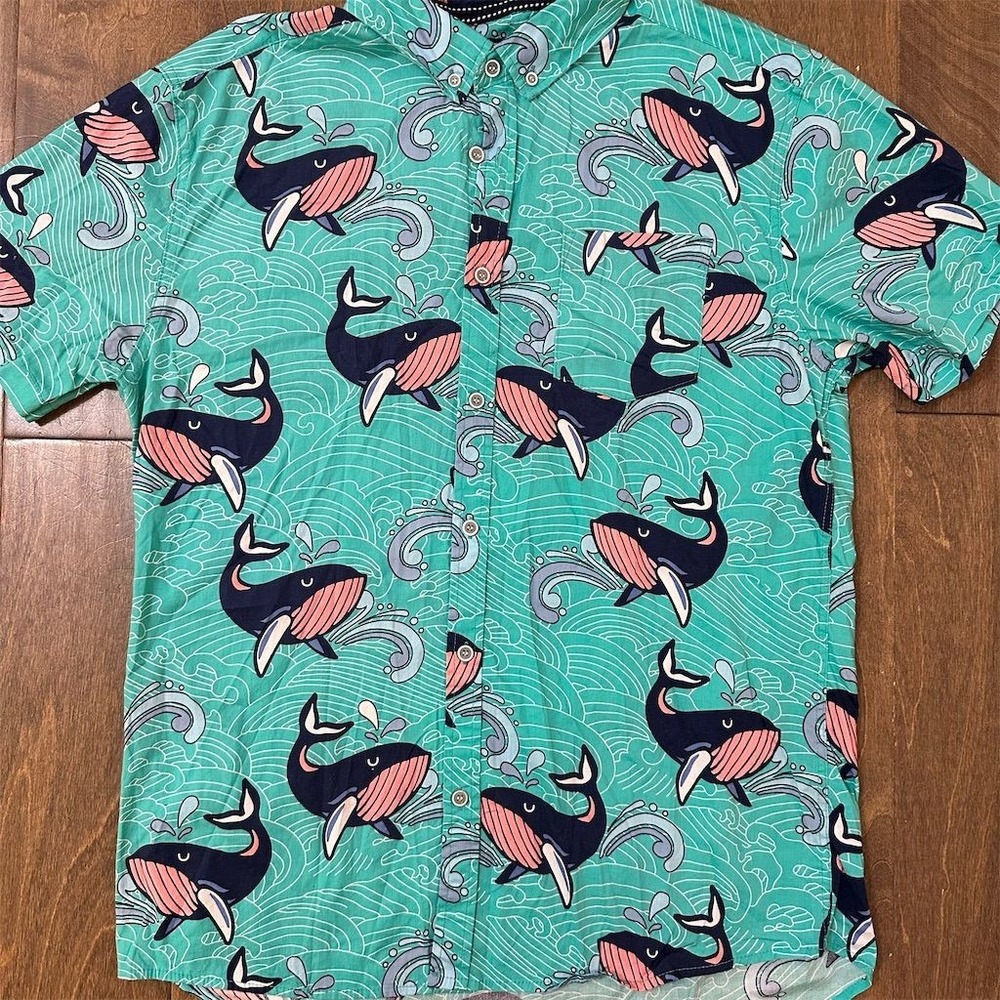 Five Points‎ Men's Regular Aqua Graphic Print Hawaiian Shirt Short Sleeve Large
